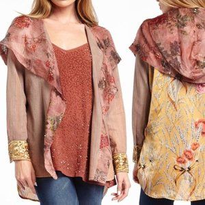 Aratta Looks Authentic Hoody Kimono NWT • Small • Boho Floral Gold Sequins